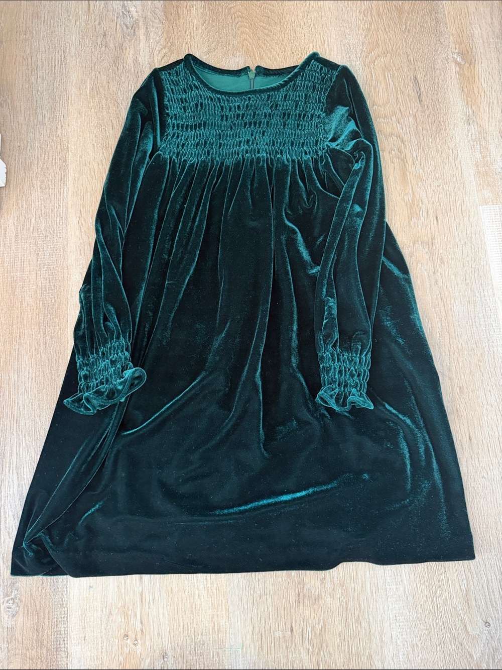 Girls' Emerald Green Velvet Smocked Dress